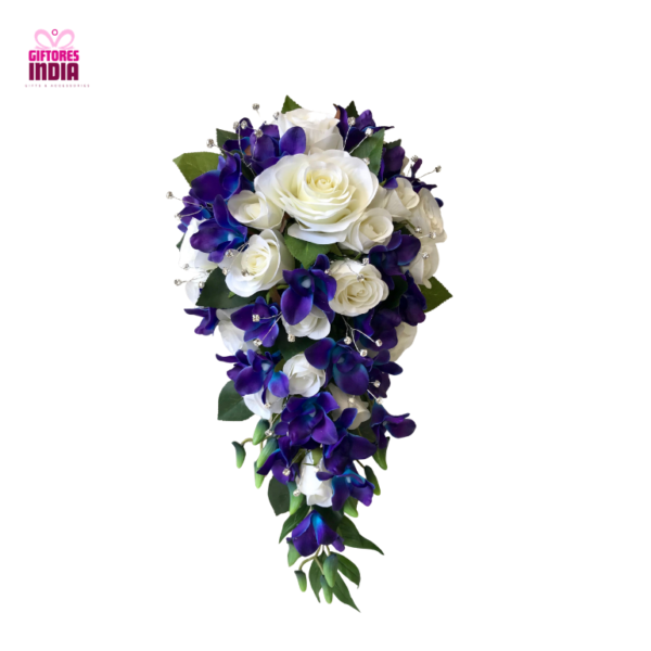 Adorable Blue Orchids with White Roses