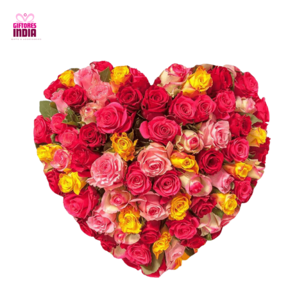 Beautiful Mixed Roses Heart Basket