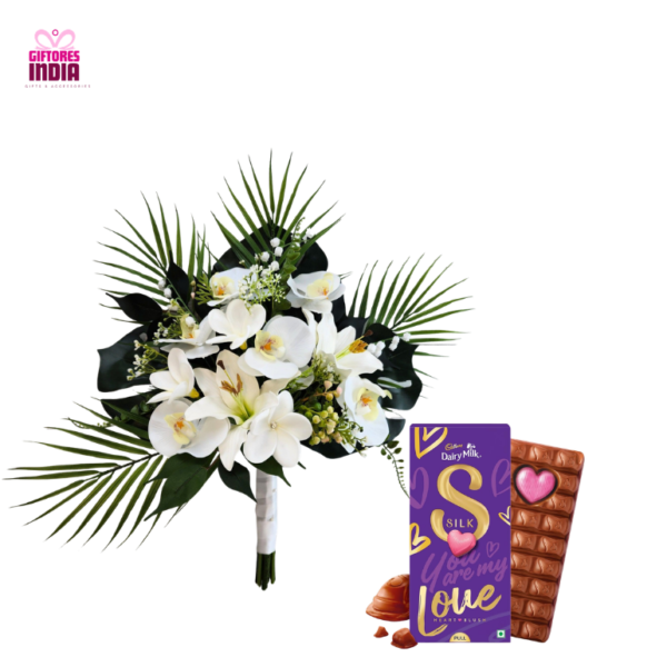 Blissful Orchid Flower Bouquet with Chocolate