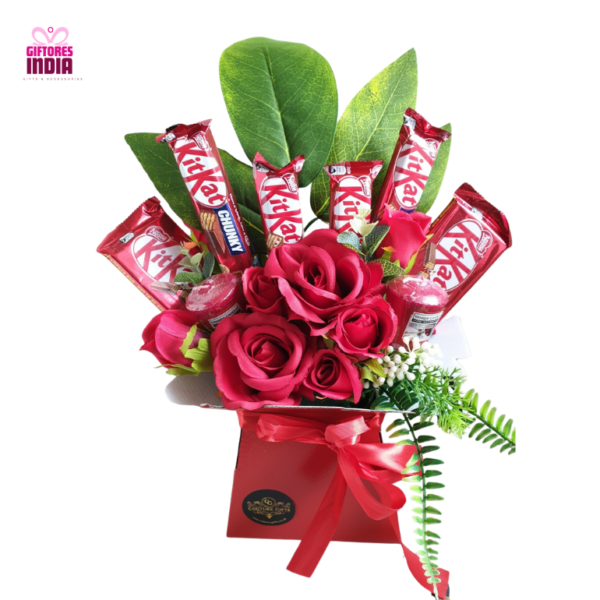 Bouquet of Red Roses with Kitkat for Valentines Day
