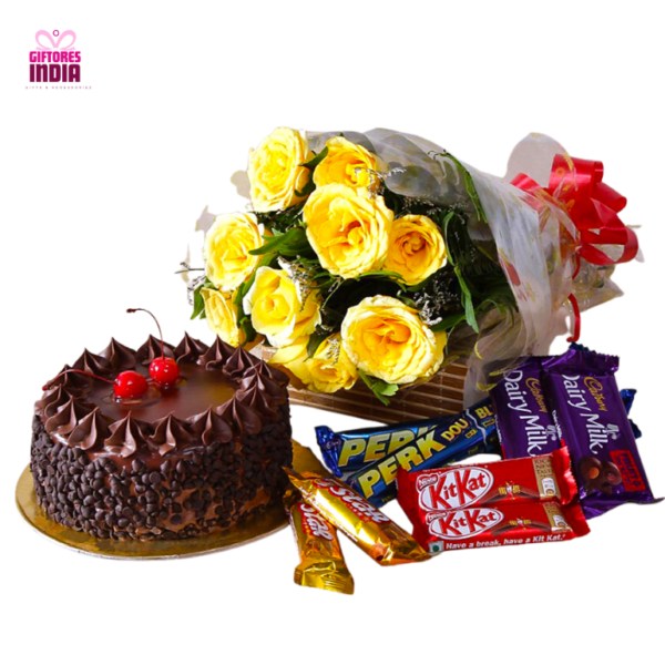 Bunch of 12 Mix Roses with 5-star N 1 Kg Black Forest Cake