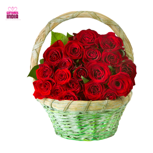 18 Red Roses Basket