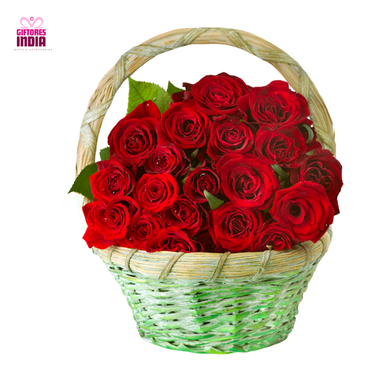 18 Red Roses Basket