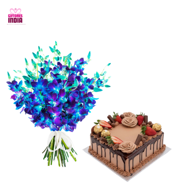 Fresh Orchid Flowers with Chocolate Cake