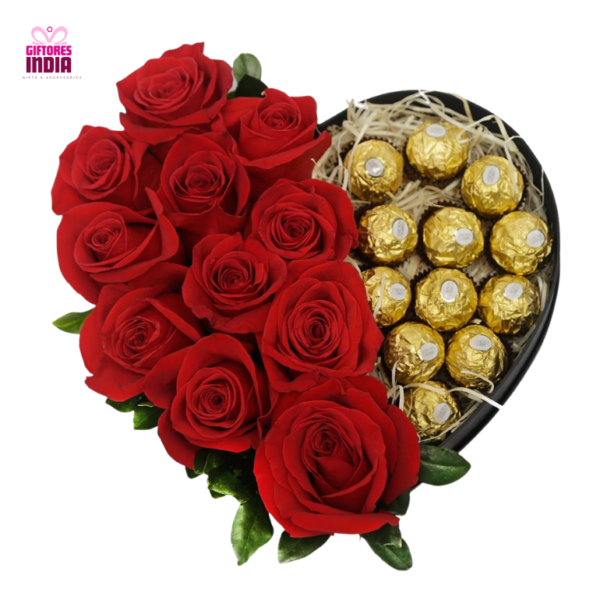 Heart Basket of Roses & Chocolate Balls