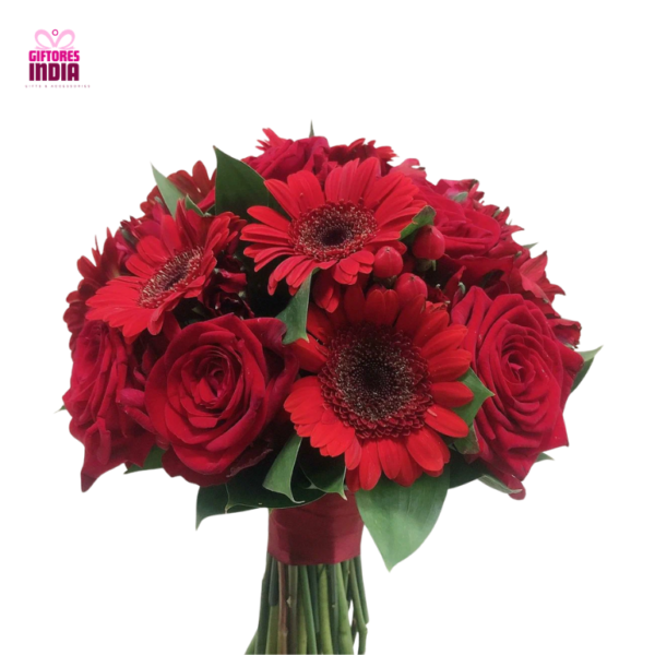 Heartwarming Red Gerberas With Seasonal Fillers Bouquet