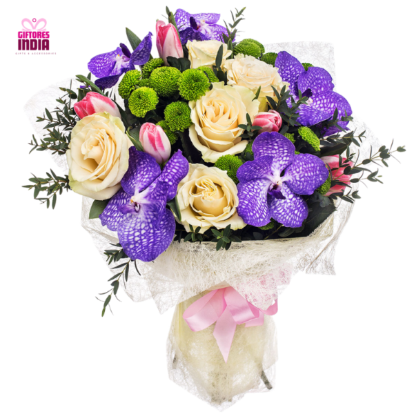 Orchid and Roses Flower Bunch