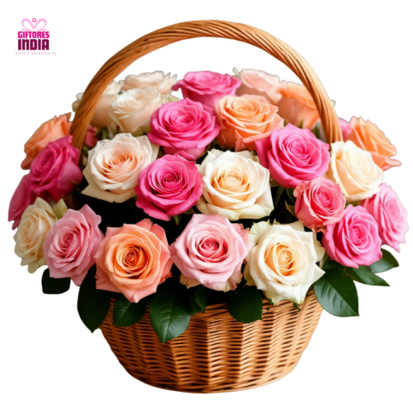 Peach and Pink Roses Basket