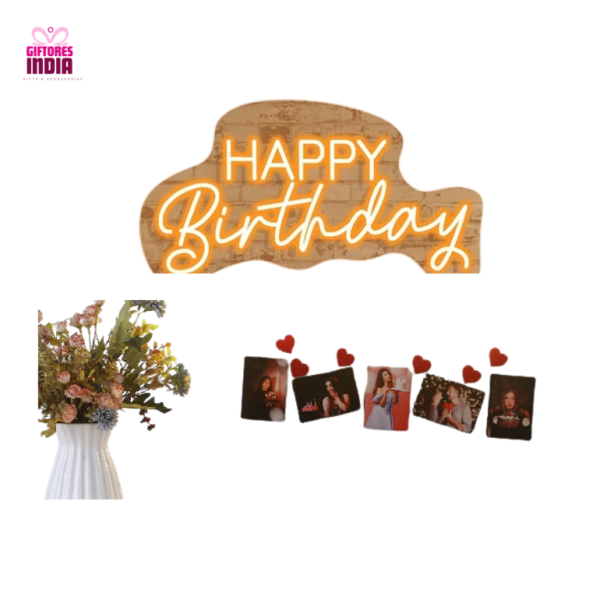 Personalized Happy Birthday Neon Light with 5 Photos