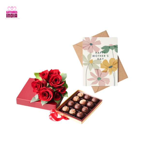Roses for Mothers Day with Card N Assorted Chocolates