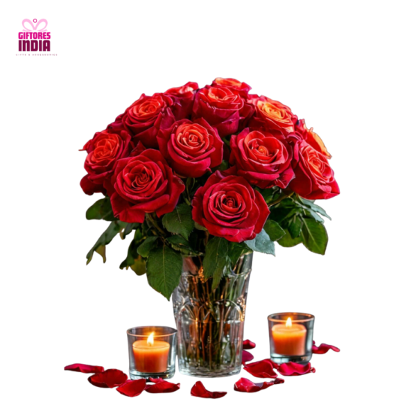Roses N Carnations in Glass Vase with Floral Chocolate Cake Half Kg