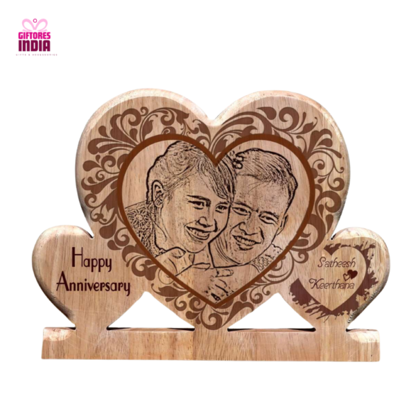 Unique Anniversary Gift- Engraved Photo in Heart Wooden Plaque